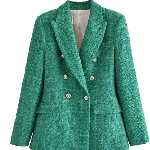 Pants - 2021 New Women Blazer Notched Double Breasted Plaid Tweed Temperament Coat Femal